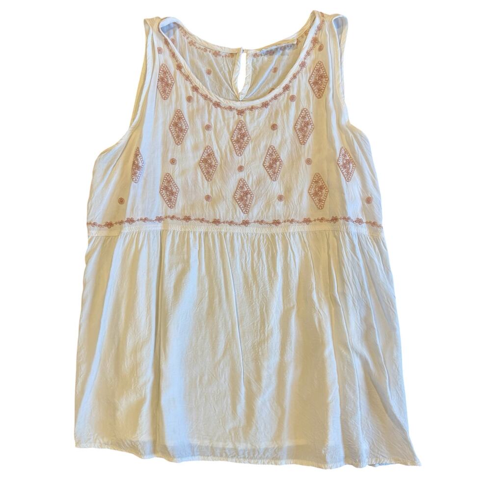 Solitaire Women’s White Embroidered Bohemian Boho Modest Western Peplum Tank XL